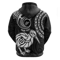 Personalised New Zealand Hoodie Stylized Kiwi Bird Tattoo Mix Koru Circle and Maori Ethnic Vibe LT03 - Polynesian Pride