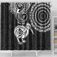 Personalised New Zealand Shower Curtain Stylized Kiwi Bird Tattoo Mix Koru Circle and Maori Ethnic Vibe LT03 - Polynesian Pride