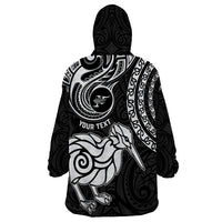 Personalised New Zealand Wearable Blanket Hoodie Stylized Kiwi Bird Tattoo Mix Koru Circle and Maori Ethnic Vibe LT03 - Polynesian Pride