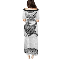 Custom New Zealand Puletasi Tui Bird and Koru Circle Mix Silver Fern Pattern LT03 - Polynesian Pride