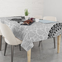 Custom New Zealand Tablecloth Tui Bird and Koru Circle Mix Silver Fern Pattern LT03 - Polynesian Pride