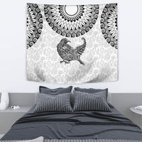 Custom New Zealand Tapestry Tui Bird and Koru Circle Mix Silver Fern Pattern LT03 - Polynesian Pride
