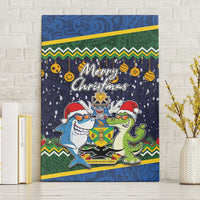 Funny Crocodile and Shark Solomon Islands Christmas Canvas Wall Art with National Seal Melanesian Pattern