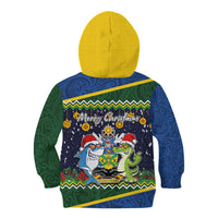 Funny Crocodile and Shark Solomon Islands Christmas Kid Hoodie with National Seal Melanesian Pattern