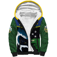 Custom Solomon Islands Rugby Sherpa Hoodie Arty Shark and Crocodile Solomon Islands National Emblems LT03 Unisex Blue - Polynesian Pride