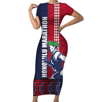 Honolulu Running 2024 Short Sleeve Bodycon Dress Marathon Competition Hula Runner and Kakau Art Tattoo LT03 Long Dress Blue - Polynesian Pride