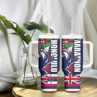 Honolulu Running 2024 Tumbler With Handle Marathon Competition Hula Runner and Kakau Art Tattoo