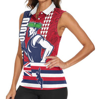 Honolulu Running 2024 Women Sleeveless Polo Shirt Marathon Competition Hula Runner and Kakau Art Tattoo