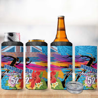 Honolulu Anniversary 52nd Running 4 in 1 Can Cooler Tumbler Marathon Competition Kakau Pattern Blue Color