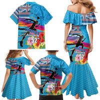 Honolulu Anniversary 52nd Running Family Matching Mermaid Dress and Hawaiian Shirt Marathon Competition Kakau Pattern Blue Color