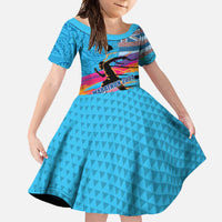 Honolulu Anniversary 52nd Running Family Matching Summer Maxi Dress and Hawaiian Shirt Marathon Competition Kakau Pattern Blue Color LT03 Daughter's Dress Blue - Polynesian Pride