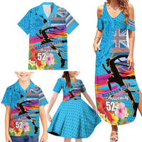 Honolulu Anniversary 52nd Running Family Matching Summer Maxi Dress and Hawaiian Shirt Marathon Competition Kakau Pattern Blue Color LT03 - Polynesian Pride