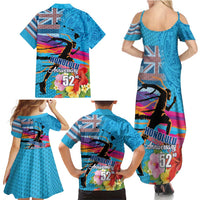 Honolulu Anniversary 52nd Running Family Matching Summer Maxi Dress and Hawaiian Shirt Marathon Competition Kakau Pattern Blue Color LT03 - Polynesian Pride