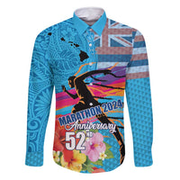 Honolulu Anniversary 52nd Running Family Matching Summer Maxi Dress and Hawaiian Shirt Marathon Competition Kakau Pattern Blue Color LT03 Dad's Shirt - Long Sleeve Blue - Polynesian Pride