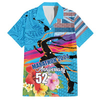 Honolulu Anniversary 52nd Running Family Matching Tank Maxi Dress and Hawaiian Shirt Marathon Competition Kakau Pattern Blue Color LT03 Dad's Shirt - Short Sleeve Blue - Polynesian Pride