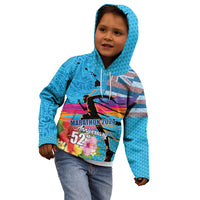Honolulu Anniversary 52nd Running Kid Hoodie Marathon Competition Kakau Pattern Blue Color