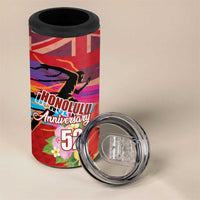 Honolulu Anniversary 52nd Running 4 in 1 Can Cooler Tumbler Marathon Competition Kakau Pattern Red Color