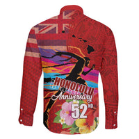 Honolulu Anniversary 52nd Running Family Matching Short Sleeve Bodycon Dress and Hawaiian Shirt Marathon Competition Kakau Pattern Red Color LT03 - Polynesian Pride