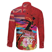 Honolulu Anniversary 52nd Running Family Matching Summer Maxi Dress and Hawaiian Shirt Marathon Competition Kakau Pattern Red Color