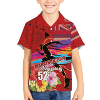 Honolulu Anniversary 52nd Running Family Matching Tank Maxi Dress and Hawaiian Shirt Marathon Competition Kakau Pattern Red Color LT03 Son's Shirt Red - Polynesian Pride