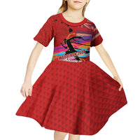 Honolulu Anniversary 52nd Running Kid Short Sleeve Dress Marathon Competition Kakau Pattern Red Color