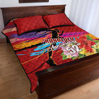 Honolulu Anniversary 52nd Running Quilt Bed Set Marathon Competition Kakau Pattern Red Color