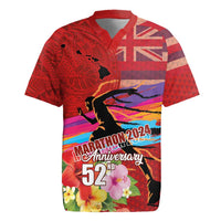 Honolulu Anniversary 52nd Running Rugby Jersey Marathon Competition Kakau Pattern Red Color
