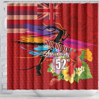 Honolulu Anniversary 52nd Running Shower Curtain Marathon Competition Kakau Pattern Red Color