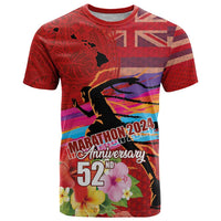 Honolulu Anniversary 52nd Running T Shirt Marathon Competition Kakau Pattern Red Color