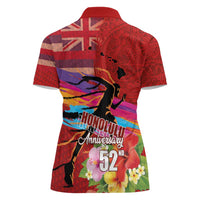 Honolulu Anniversary 52nd Running Women Polo Shirt Marathon Competition Kakau Pattern Red Color