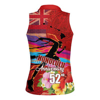 Honolulu Anniversary 52nd Running Women Sleeveless Polo Shirt Marathon Competition Kakau Pattern Red Color LT03 - Polynesian Pride
