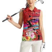 Honolulu Anniversary 52nd Running Women Sleeveless Polo Shirt Marathon Competition Kakau Pattern Red Color LT03 - Polynesian Pride