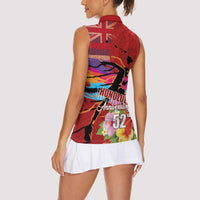 Honolulu Anniversary 52nd Running Women Sleeveless Polo Shirt Marathon Competition Kakau Pattern Red Color LT03 - Polynesian Pride