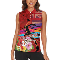 Honolulu Anniversary 52nd Running Women Sleeveless Polo Shirt Marathon Competition Kakau Pattern Red Color LT03 - Polynesian Pride
