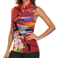 Honolulu Anniversary 52nd Running Women Sleeveless Polo Shirt Marathon Competition Kakau Pattern Red Color LT03 - Polynesian Pride