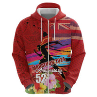 Honolulu Anniversary 52nd Running Zip Hoodie Marathon Competition Kakau Pattern Red Color LT03 - Polynesian Pride