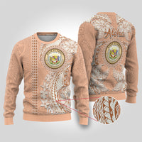 Hawaii Tropical Flowers with Kakau Tribal Ugly Christmas Sweater Peach Fuzz Color LT03 Peach Fuzz - Polynesian Pride