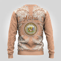 Hawaii Tropical Flowers with Kakau Tribal Ugly Christmas Sweater Peach Fuzz Color LT03 - Polynesian Pride