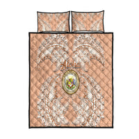 Hawaii Tropical Flowers with Kakau Tribal Quilt Bed Set Peach Fuzz Color LT03 Peach Fuzz - Polynesian Pride