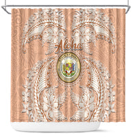 Hawaii Tropical Flowers with Kakau Tribal Shower Curtain Peach Fuzz Color LT03 Peach Fuzz - Polynesian Pride