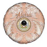 Hawaii Tropical Flowers with Kakau Tribal Spare Tire Cover Peach Fuzz Color LT03 - Polynesian Pride