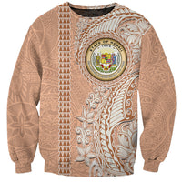 Hawaii Tropical Flowers with Kakau Tribal Sweatshirt Peach Fuzz Color LT03 Unisex Peach Fuzz - Polynesian Pride