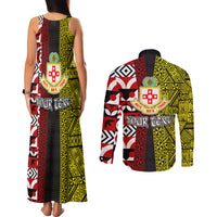Tonga Kolisi Tonga Couples Matching Tank Maxi Dress and Long Sleeve Button Shirt Ngatu and Geometric Pattern LT03 - Polynesian Pride