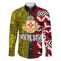 Tonga Kolisi Tonga Family Matching Off Shoulder Short Dress and Hawaiian Shirt Ngatu and Geometric Pattern LT03 Dad's Shirt - Long Sleeve Red - Polynesian Pride