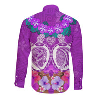 Polynesian Valentine Day Long Sleeve Button Shirt Love Couple Turtle Maori Hibiscus Purple LT03 - Polynesian Pride