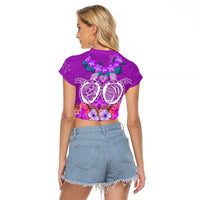 Polynesian Valentine Day Raglan Cropped T Shirt Love Couple Turtle Maori Hibiscus Purple LT03 - Polynesian Pride