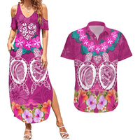 Polynesian Valentine Day Couples Matching Summer Maxi Dress and Hawaiian Shirt Love Couple Turtle Maori Hibiscus Pink LT03 Pink - Polynesian Pride