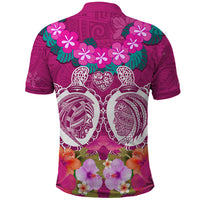 Polynesian Valentine Day Polo Shirt Love Couple Turtle Maori Hibiscus Pink LT03 - Polynesian Pride