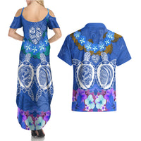 Polynesian Valentine Day Couples Matching Summer Maxi Dress and Hawaiian Shirt Love Couple Turtle Maori Hibiscus Blue LT03 - Polynesian Pride