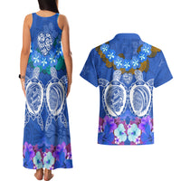 Polynesian Valentine Day Couples Matching Tank Maxi Dress and Hawaiian Shirt Love Couple Turtle Maori Hibiscus Blue LT03 - Polynesian Pride